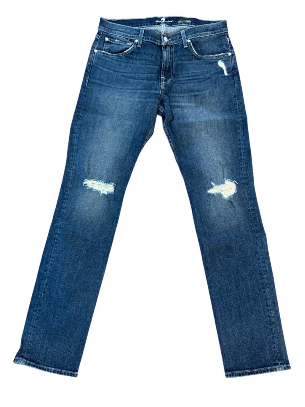 7 For All Mankind Slimmy 33 Distressed Blue Jeans Men’s Cotton Blend Denim